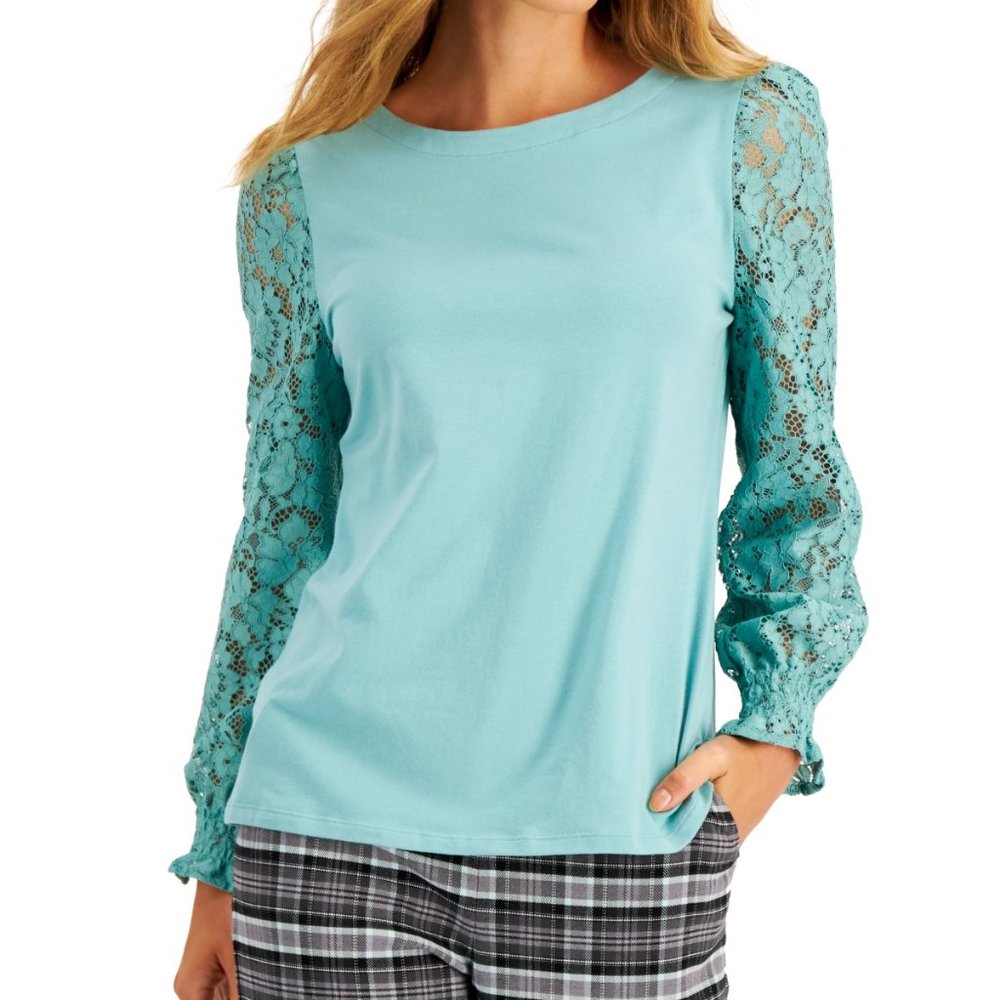 Charter Club Petite Lace-Sleeve Boat-Neck Top